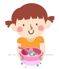 Sticker - Kid Girl Fixing Bowl Cereal Illustration