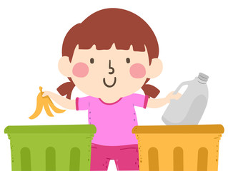 Poster - Kid Girl Garbage Sorting Illustration