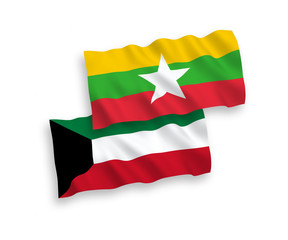 Flags of Myanmar and Kuwait on a white background