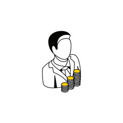Poster - User account businessman coins money. Vector line, 3d stroke isometric, color web icon, new flat style. Creative illustration design, abstract idea for infographics.