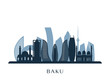 Baku skyline, monochrome silhouette. Vector illustration.