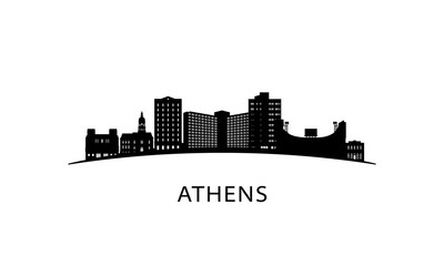 Athens, Georgia city skyline. Black cityscape isolated on white background. Vector banner.