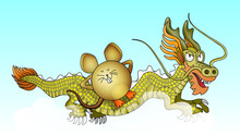 The Chinese New Year Cartoon Illustration Background Picture Of A Little Mouse Lay Down On The Back Of The Chinese Dragon. 