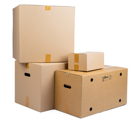 Stack of cardboard boxes isolated on white background