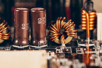 Poster - Computer electronic circuit board with processor close up