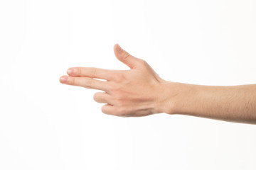 Human hand in shooting gesture isolate on white background