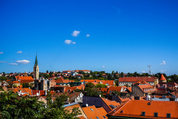 Zagreb, Croatia / 26th September 2018: Aerial view of Zagreb rooftops in old town