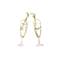 Champagne two glasses on white background 