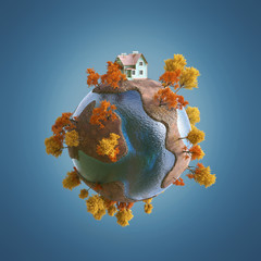 Wall Mural - private house on small planet in autumn