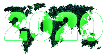 world map from the green grass. 2020 year ecological trends. environment protection of plants and tr