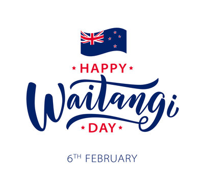 Waitangi day. 6 february New Zealand. Hand lettering design for Waitangi day. Vector illustration Hand drawn text for New Zealand holiday. Script. Calligraphic design for print card, banner, poster.