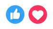 © Andrii - White Like with approval thumb up on blue circle and heart on a red background. Isolated vector illustration with trendy good and love customer experience feedback for social media network design