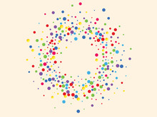 Festive Background With Multicolored Confetti. Yellow, Pink, Blue Circles But Against A White Background. Flying Confetti.