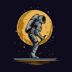 Wall Mural - astronaut snowboarding vector illustration