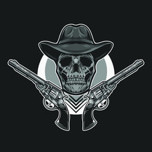 Skull Cowboy And Revolver Gun Vector Illustration Design