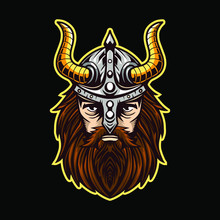 Viking Head Mascot Isolated On Dark Background