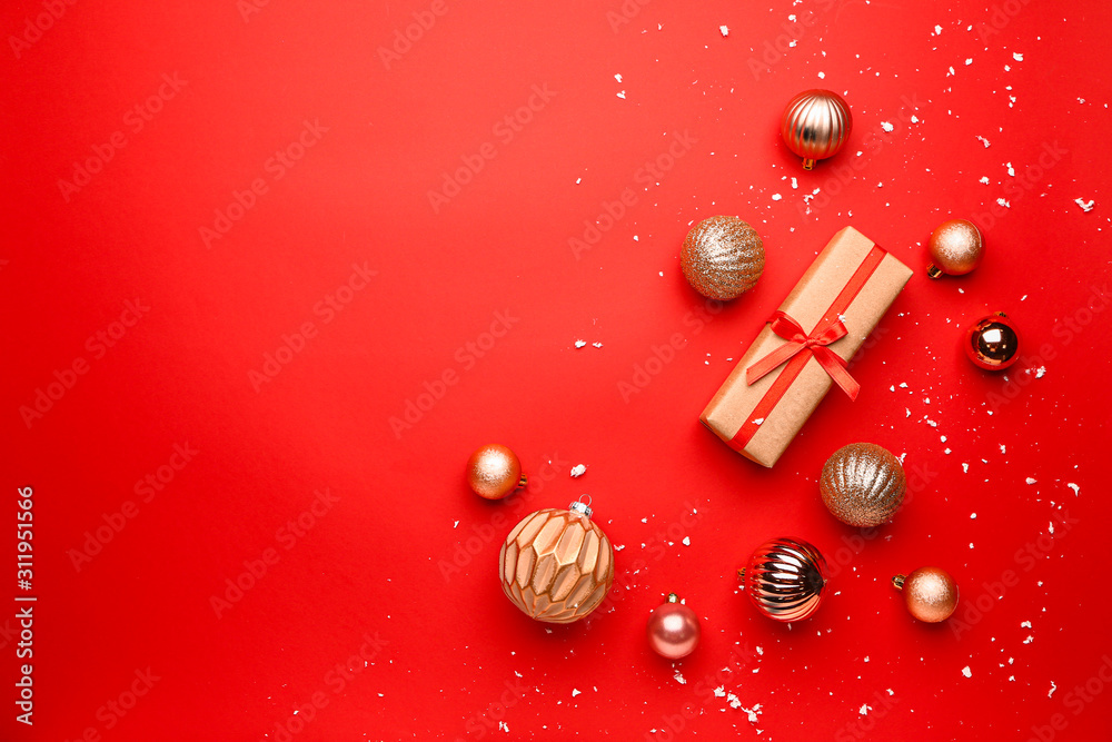 Beautiful Christmas composition on color background