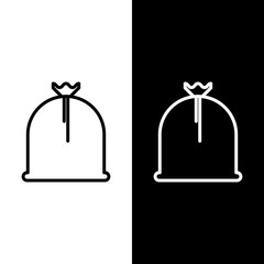 Set line Pirate sack icon isolated on black and white background.  Vector Illustration