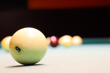 Billiards, billiard table. Balls on the billiard table.