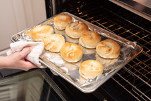 Process Of Baking Homemade Bagels In The Oven