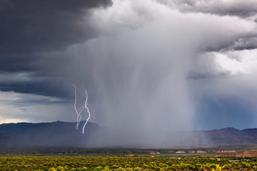 Wall Mural - Thunderstorm lightning bolt strikes