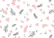 Seamless romantic spring vibe pattern with hearts and leaves 