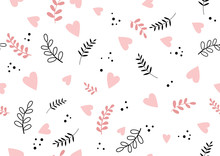 Seamless Romantic Spring Vibe Pattern With Hearts And Leaves 
