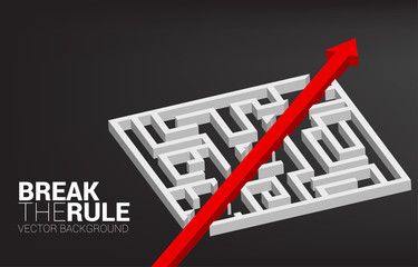 Poster - Red arrow route break out of maze. Business concept for problem solving and solution strategy.