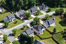 Aerial View Of Attractive Contemporary Homes And Streets In The Southeastern United States.