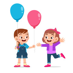 Sticker - happy cute kid girl give balloon to friend