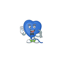 Sticker - Blue love balloon cartoon character as a Waiter look