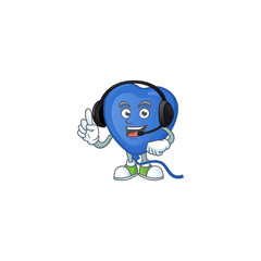 Sticker - Blue love balloon cute cartoon character design with headphone