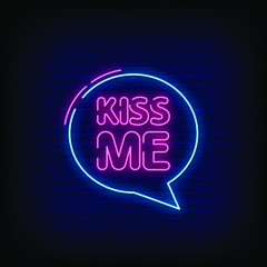 Wall Mural - Kiss me Neon Signs Style Text Vector