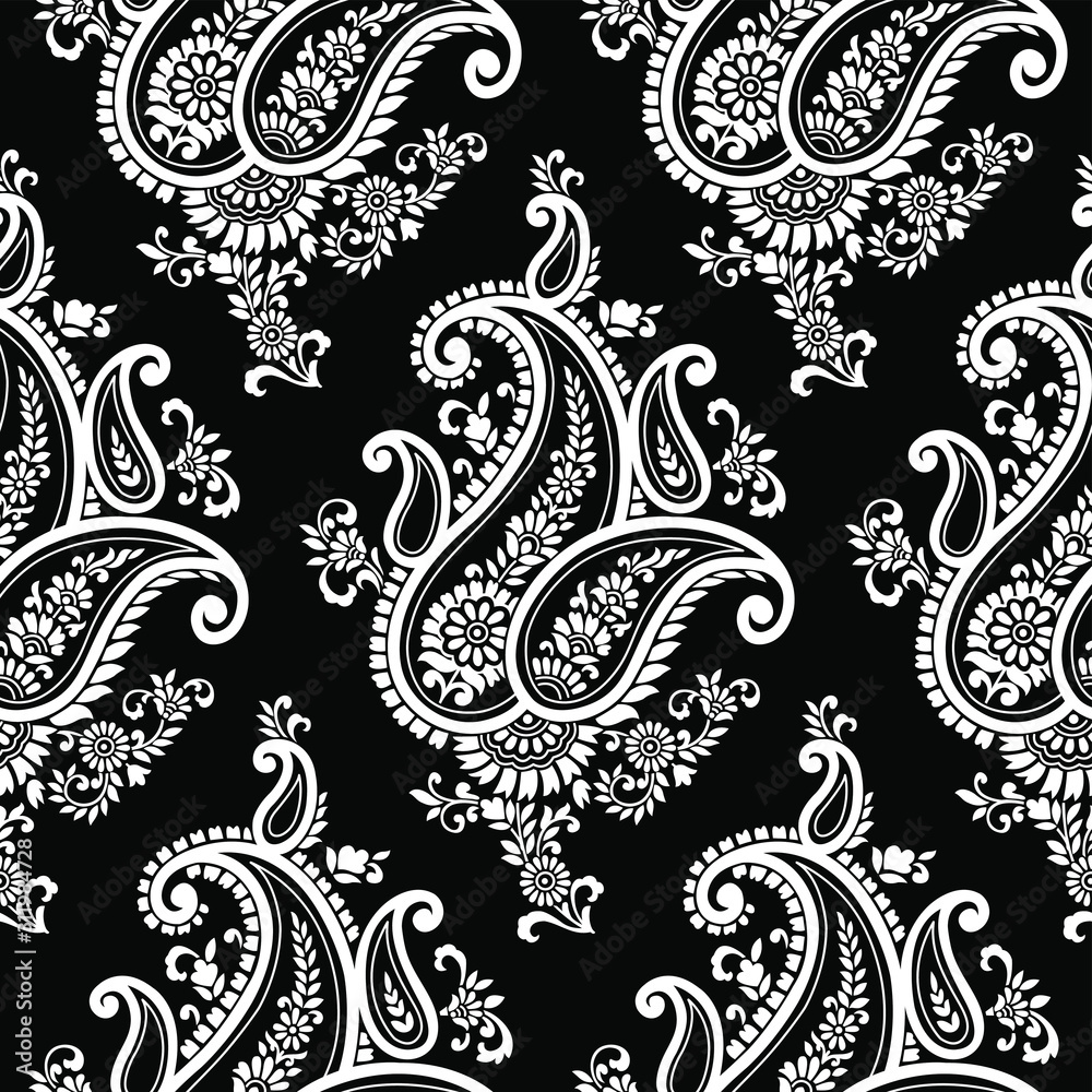 Seamless black and white paisley pattern design