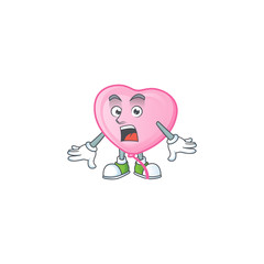 Sticker - Surprised pink love balloon gesture on cartoon mascot design