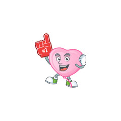 Poster - Funny pink love balloon mascot cartoon style with Foam finger