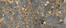 Luxurious Dark Gray Agate Marble Texture With Golden Veins. Polished Marble Quartz Stone Background Striped By Nature With A Unique Patterning, It Can Be Used For Interior-Exterior Tile And Ceramic.