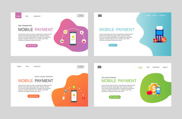 Wall Mural - Concept Online and mobile payments for web page, social media, documents, cards, posters. Landing page template. Easy to edit and customize. Vector illustration