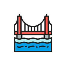 Golden Gate Bridge, San Francisco, USA Flat Color Line Icon.