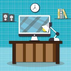 Poster - Workplace with Coffee with computer and other things