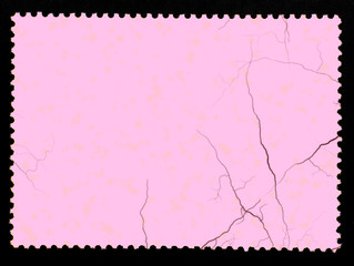 Vintage pink postage stamp reverse side isolated on black background