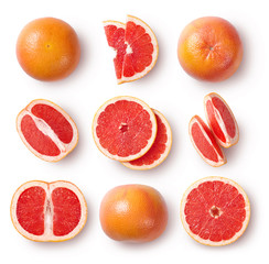 Wall Mural - Set of grapefruits  isolated on white background. Top view.