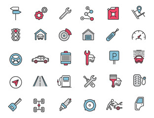Poster - Set of linear car service icons. Vehicle icons in simple design. Vector illustration