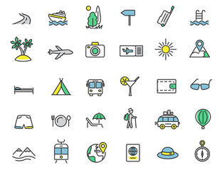 Poster - Set of linear travel icons. Tourism icons in simple design. Vector illustration