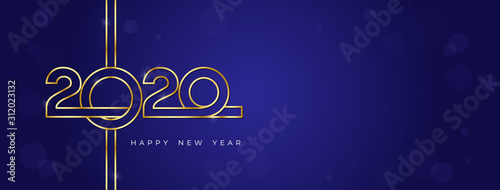 Cuadros en Lienzo Golden 2020 and happy new year text on dark blue bokeh banner background