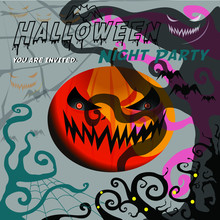 Halloween Night Party Card With Nightmare Background