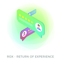 Poster - The Return On Experience (ROX) - metric with which marketers measure the purchase experience of their consumers. Flat isometric vector icon and illustration, isolated on white background.