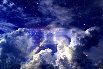 Wall Mural - Stargate to heaven in a cloudy night sky