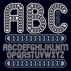 Fototapete - Vector type font, script from a to z. Capital creative letters, abc made with iron chain, linked connection.