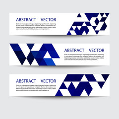 Canvas Print - Vector set of horizontal banners. Blue triangles on a white background, abstract geometric backgrounds.